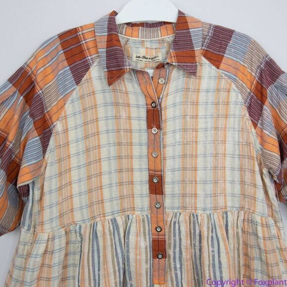NEW Free People Moon Bay‎ Mixed Plaid Top shirt, XS - Picture 3 of 16